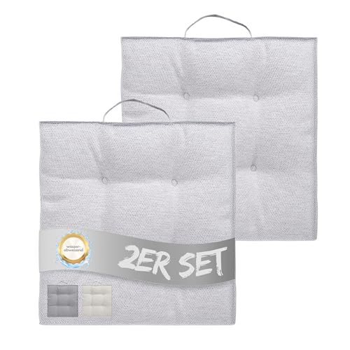 INSPINOVIA Outdoor Stuhlauflagen Stuhlkissen | Wasserabweisende Sitzkissen für Wohn- & Außenbereich | 2er, 4er & 6er Sets | Gartenkissen | Lounge Kissen | 4er Steppung | 40 x 40 cm (Hellgrau, 2er Set) von INSPINOVIA