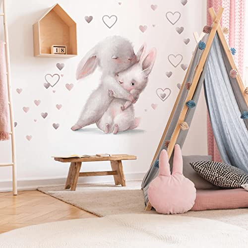 INSPIO Aquarell Wandtattoo Umarmende Hasen Wandsticker Kinderzimmer Herzen Mädchenzimmer Baby Deko Kinder von INSPIO