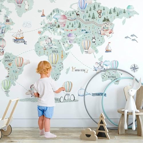 INSPIO Karte Tiere Heißluftballons Zug Flugzeuge Schiffe Wandtattoo Wandsticker WeltKarte für Kinder Wandaufkleber Wanddeko für Jungenzimmer Kinderzimmer Mädchenzimmer von INSPIO