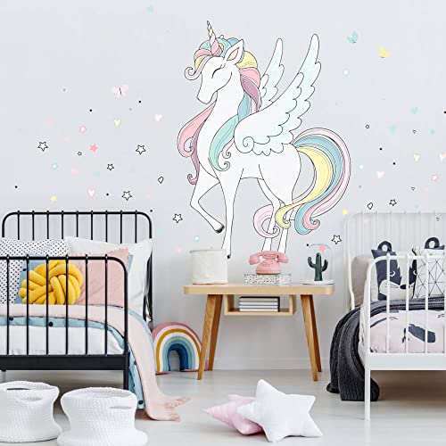 INSPIO Textil-Wandtattoo Einhorn in Regenbogenfarben Wandsticker Mädchenzimmer Wandaufkleber Kinderzimmer Babyzimmer Deko für Mädchen Geschenke (N.2.) von INSPIO