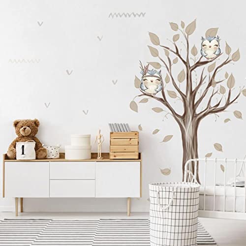 INSPIO Wandtattoo Baum in natürlichen Farben Wandsticker Eulen Wanddeko für Kinderzimmer Babyzimmer Spielzimmer von INSPIO