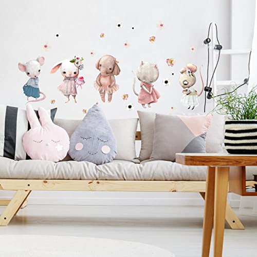 INSPIO Wandtattoo Tiere & Blumen Maus Katze Elefant Hase Aufkleber Kinderzimmer Junge Mädchen Wandsticker Textil Babyzimmer Kinderzimmer von INSPIO