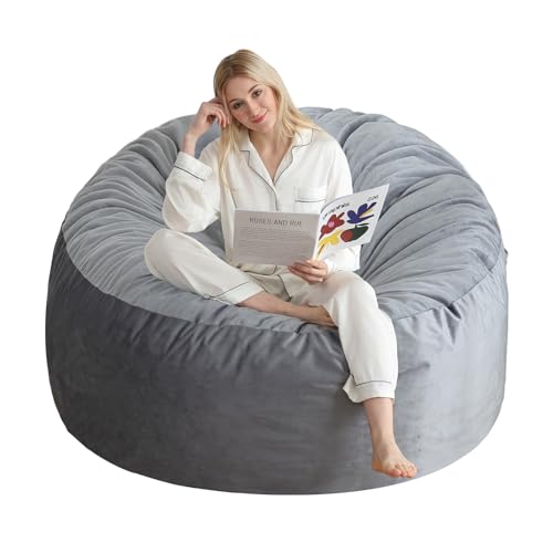 Sitzsack-Stuhl, Memory-Schaum-Sitzsack für Erwachsene mit Füllung, rundes Sitzsack-Sofa mit Füllstoff, Sitzsäcke mit weichem holländischem Samtstoff, 122 cm, Dunkelgrau von INSPIRE CRAFTER