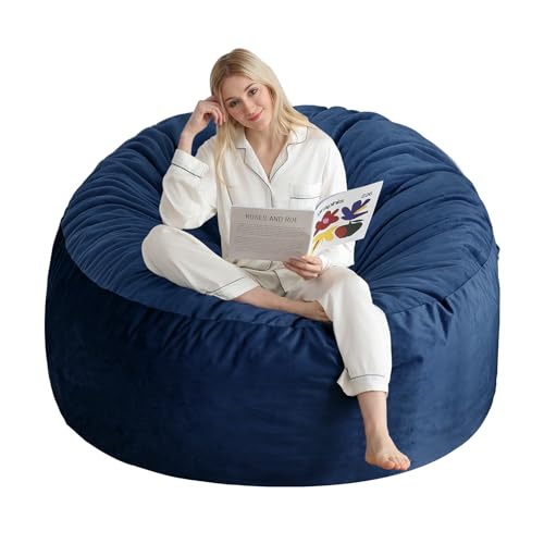 Sitzsack-Stuhl, Memory-Schaum-Sitzsack für Erwachsene mit Füllung, rundes Sitzsack-Sofa mit Füllstoff, Sitzsäcke mit weichem holländischem Samtstoff, 122 cm, Marineblau Sitzsack-Stuhl, Memory-Schaum-Sitzsack für Erwachsene mit Füllung, rundes Sitzsack-Sofa mit Füllstoff, Sitzsäcke mit weichem holländischem Samtstoff, 122 cm, Marineblau von INSPIRE CRAFTER