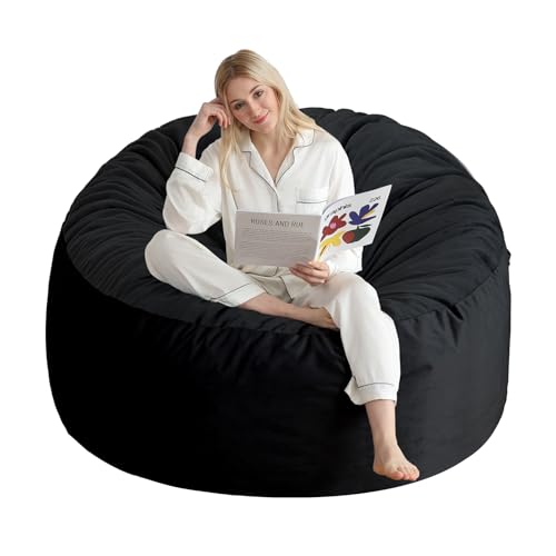 Sitzsack-Stuhl, Memory-Schaum-Sitzsack für Erwachsene mit Füllung, rundes Sitzsack-Sofa mit Füllstoff, Sitzsäcke mit weichem holländischem Samtstoff, 122 cm, Schwarz Sitzsack-Stuhl, Memory-Schaum-Sitzsack für Erwachsene mit Füllung, rundes Sitzsack-Sofa mit Füllstoff, Sitzsäcke mit weichem holländischem Samtstoff, 122 cm, Schwarz von INSPIRE CRAFTER