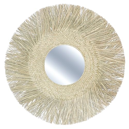 INSPIRE - Runder Spiegel Exotic - Ø 90 cm - Spiegel Ø 30 cm - Geflochtener Strohhalm - Metall - Beige von INSPIRE