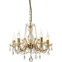 Inspired Gabrielle Kronleuchter aus Glas und Kristalltröpfchen, 5-flammig, E14, poliertes Messing-Finish Inspired Gabrielle Kronleuchter aus Glas und Kristalltröpfchen, 5-flammig, E14, poliertes Messing-Finish von INSPIRED LIGHTING