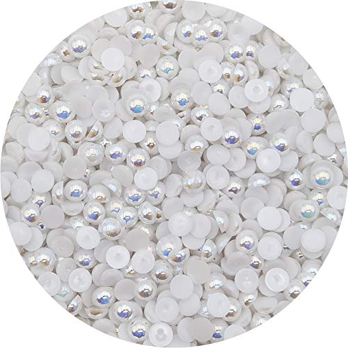INSPIRELLE 1100 Stück 8 mm AB weiße flache Rückseite, halbrunde Perlen, Cabochon-Perlen, flache Rückseite, für Bastelarbeiten von INSPIRELLE