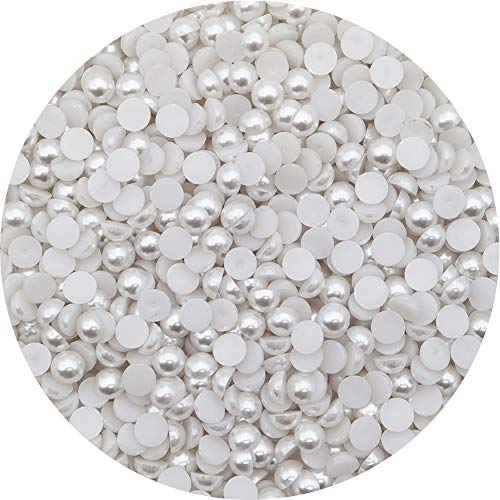 INSPIRELLE 1100 Stück 8 mm weiße flache Rückseite, halbrunde Perlen, Cabochon-Perlen, flache Rückseite, für Bastelarbeiten von INSPIRELLE