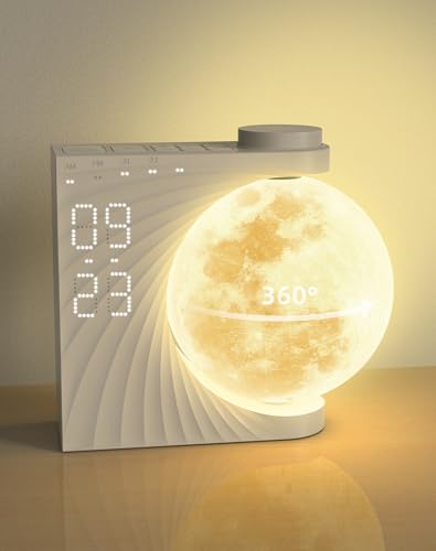 INSSISAIN 360°Rotation Mondlampe mit Wecker,Drehen Sie lichtwecker,10 Beruhigende Töne mit Bunter Lichtmodus,Doppelalarme,Schlummerfunktion,Aufwachlicht,Wecklicht für Tisch,Schlafzimmer,Wohnzimmer INSSISAIN 360°Rotation Mondlampe mit Wecker,Drehen Sie lichtwecker,10 Beruhigende Töne mit Bunter Lichtmodus,Doppelalarme,Schlummerfunktion,Aufwachlicht,Wecklicht für Tisch,Schlafzimmer,Wohnzimmer von INSSISAIN