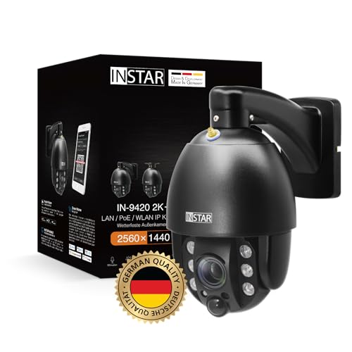 INSTAR IN-9420 2K+ schwarz - LAN/PoE/WLAN Überwachungskamera mit KI (AI) - IP Kamera - PIR - Steuerbar PTZ - Verwendung im Innen- und Außenbereich - Audio - HomeKit - MQTT von INSTAR