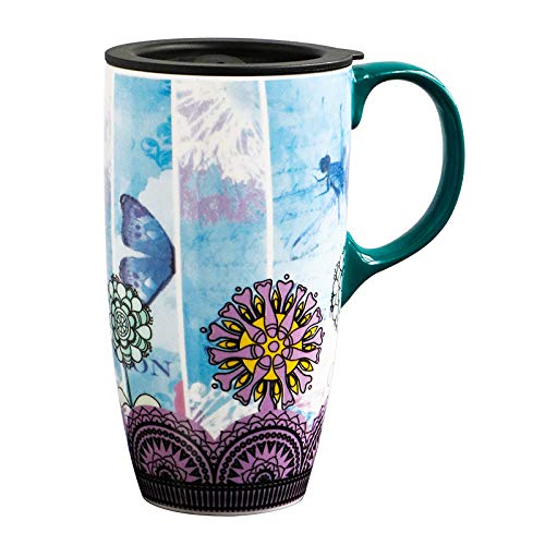 INSTO Große Kapazität Tasse Keramik Kaffeetasse mit Deckel Kreative Tinte Landschaftsmalerei Wassertasse (A2,500ml) von INSTO
