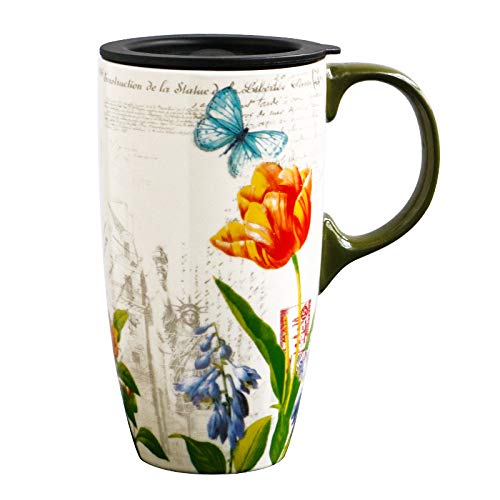 INSTO Große Kapazität Tasse Keramik Kaffeetasse mit Deckel Kreative Tinte Landschaftsmalerei Wassertasse (A7,500ml) von INSTO