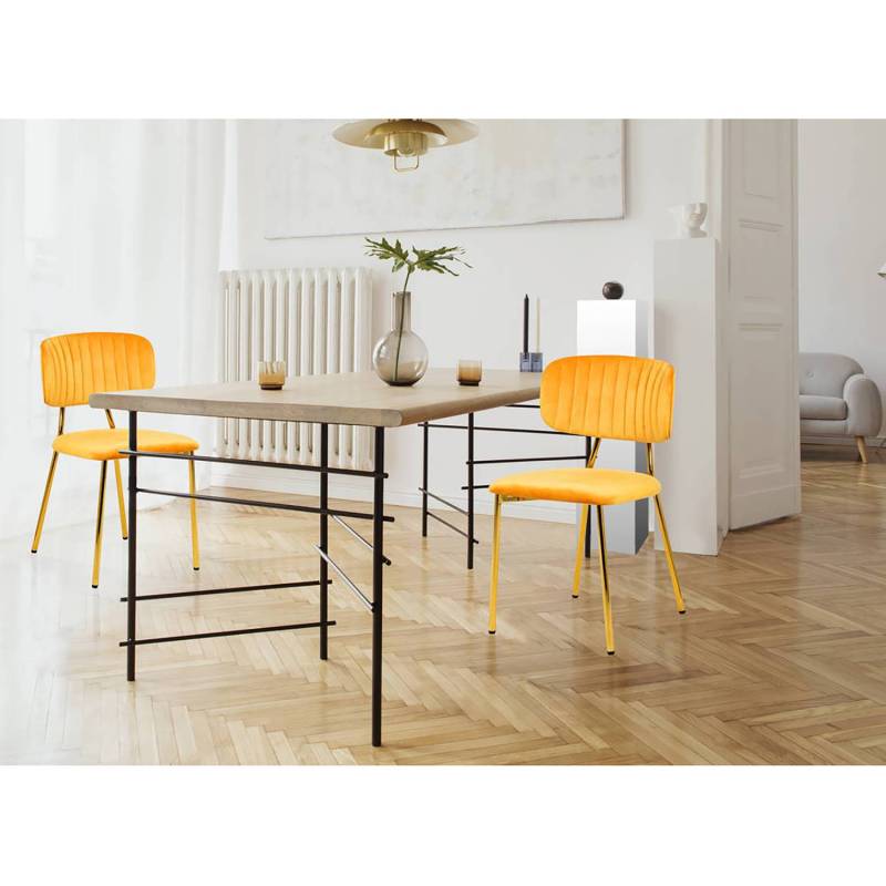 home24 Polsterstuhl Kian 2er-Set 49 x 80 x 95cm Orange/Goldgelb von home24