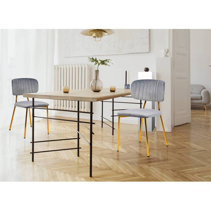 home24 Polsterstuhl Kian 2er-Set 49 x 80 x 95cm Grau/Lichtgrau von home24