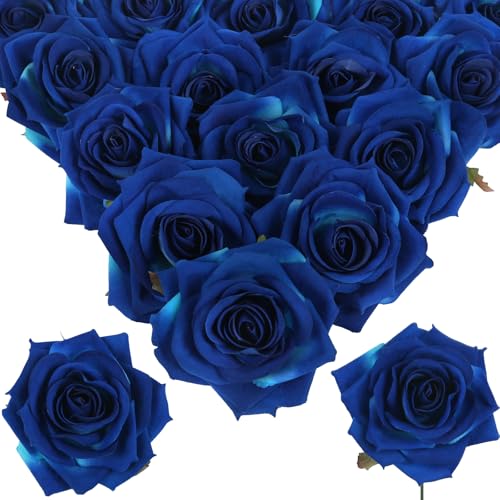 INSUNSIX Blaue künstliche Rosen, 16 Stück, Samt, königsblau, Seidenblumen, 10 cm, künstliche Blumen für Hochzeitsblumen für Tafelaufsätze, Heimdekoration, Party-Dekoration (Königsblau) von INSUNSIX