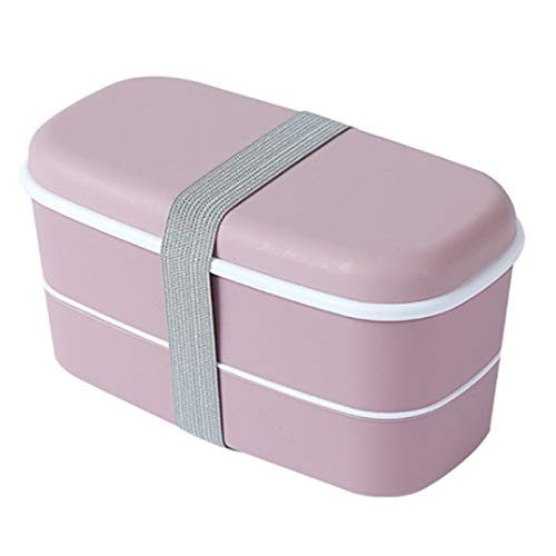 INTCHE Mikrowellengeeignete 2-Lagen-Brotdose mit FäChern Auslaufsichere Bento-Box Isolierte LebensmittelbehäLter-Brotdose Rosa von INTCHE