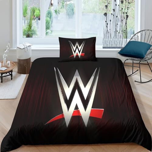 INTCHE WWE Bettdecke Set 3D Bettwäsche Bettbezug Set Microfaser Hypoallergen Bettbezüge Mit Kissenbezug Und Reißverschluss, Für Kinder Teenager Mädchen Single（135x200cm） von INTCHE