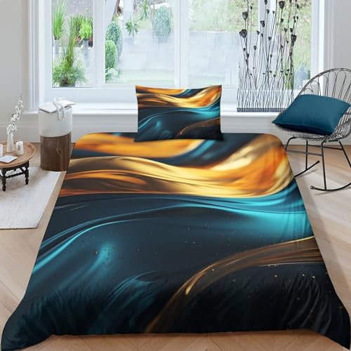 INTCHE schwarzes Gold Bettwäsche Set Bettbezug Set Atmungsaktive Mikrofaser Bettwäsche Für Schlafzimmer, Weiche Bequemer Single（135x200cm） von INTCHE