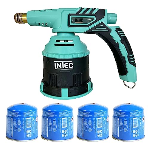 INTEC - Gas-Lötlampe, Gasbrenner, Piezo-Zündung, für Kartuschen 190 g + 4 Kartuschen 190 g Butan von INTEC