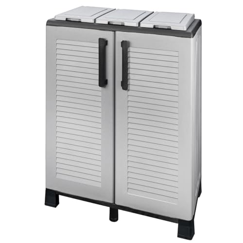INTEC - Schrank für Mülltrennung 3 Mülleimer Hellgrau 68 x 37 x 90cm 2 Türen 4 Füße von INTEC