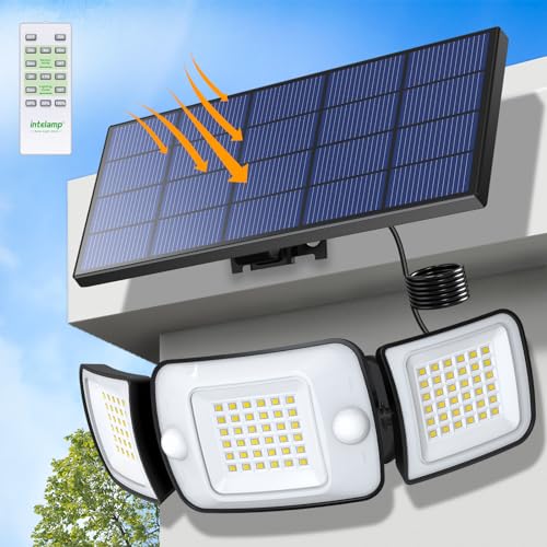 INTELAMP Solar Strahler mit Bewegungsmelder, 6000mAh 1200LM Solarlampen für Außen mit Fernbedienung, ,4 Modi 270°Weitwinkel Solarleuchten mit 3m Kabel von INTELAMP
