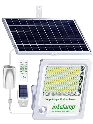 INTELAMP solarlampen für außen mit bewegungsmelder,12000mAh 2000LM Solar Strahler Außen,Superhelles 170 LED solarleuchten für außen mit Fernbedienung Solarlampe für Außenbereich mit 5m Kabel,IP65 von INTELAMP