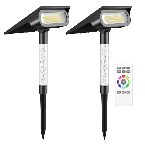 INTELAMP Solarlampen für Außen 2 Stück, 3 Lichttöne optional, RGB-LED-Solar-Außenstrahler, Dusk to Dawn Licht IP65 wasserdichtes Solar-Gartenlicht für Hof, Auffahrt, Bäume von INTELAMP