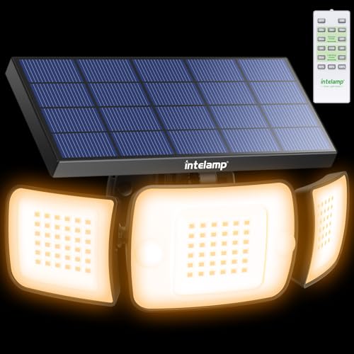 INTELAMP Solarlampen für Außenmit Fernbedienung, Solarleuchten für Außen mit Bewegungsmelder 6000 mAh 1200LM, 270°Beleuchtung 4 Modi Bewegungsmelder Aussen Solar Wandleuchte Aussen für von INTELAMP