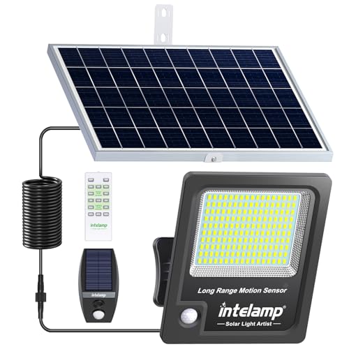 INTELAMP Solarlampen für außen mit Bewegungsmelder,12000mAh 2000LM Solarleuchten für außen mit Fernbedienung,Superhelles Solarlampe für Außenbereich mit 5m Kabel,IP65 von INTELAMP