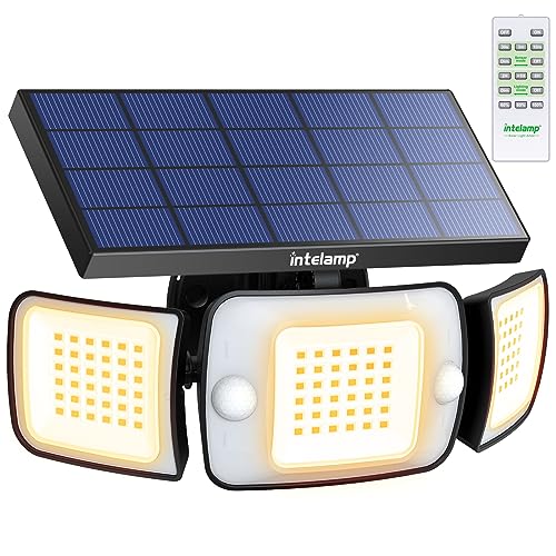 intelamp Solarleuchten Außen 6000mAh Batterie Solar Sicherheit Bewegungssensor Licht mit Fernbedienung Hohe Helligkeit IP65 Wasserdicht LED Flutlichter Außen Garten Lichter von INTELAMP
