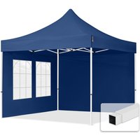3x3 m Faltpavillon, economy Stahl 30mm, Seitenteile mit Sprossenfenstern, blau - blau von INTENT24