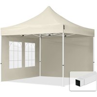 3x3 m Faltpavillon, economy Stahl 30mm, Seitenteile mit Sprossenfenstern, creme - crème von INTENT24