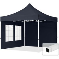 3x3 m Faltpavillon, economy Stahl 30mm, Seitenteile mit Sprossenfenstern, dunkelgrau - dunkelgrau von INTENT24