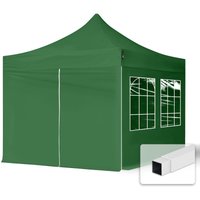 3x3 m Faltpavillon, economy Stahl 30mm, Seitenteile mit Sprossenfenstern, dunkelgrün - dunkelgrün von INTENT24