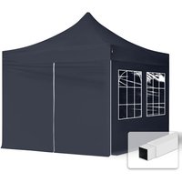 3x3 m Faltpavillon, economy Stahl 30mm, Seitenteile mit Sprossenfenstern, schwarz - schwarz von INTENT24