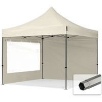 3x3 m Faltpavillon, premium Stahl 40mm, Seitenteile mit Panoramafenstern, creme - crème von INTENT24