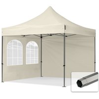 3x3 m Faltpavillon, premium Stahl 40mm, Seitenteile mit Sprossenfenstern, creme - crème von INTENT24