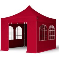 Intent24 - 3x3 m Faltpavillon, premium Stahl 40mm, Seitenteile mit Sprossenfenstern, rot - rot von INTENT24