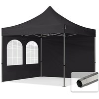 3x3 m Faltpavillon, premium Stahl 40mm, Seitenteile mit Sprossenfenstern, schwarz - schwarz von INTENT24