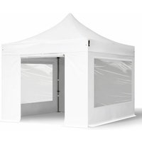 3x3 m Faltpavillon, premium Stahl 40mm, feuersicher, Seitenteile mit Panoramafenstern, weiß - weiß von INTENT24