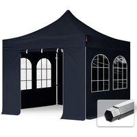 3x3 m Faltpavillon professional Alu 40mm, Seitenteile mit Sprossenfenstern, schwarz - schwarz von INTENT24