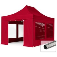 3x4,5 m Faltpavillon, premium Stahl 40mm, Seitenteile mit Panoramafenstern, rot - rot von INTENT24