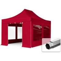 3x4,5 m Faltpavillon professional Alu 40mm, Seitenteile mit Panoramafenstern, rot - rot von INTENT24