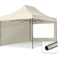 3x4,5m Faltpavillon, premium Stahl 40mm, Seitenteile mit Panoramafenstern, creme - crème von INTENT24