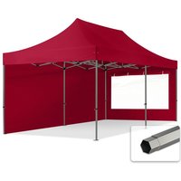 3x6 m Faltpavillon, premium Stahl 40mm, Seitenteile mit Panoramafenstern, rot - rot von INTENT24