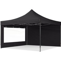 4x4 m Faltpavillon, premium Stahl 40mm, Seitenteile mit Panoramafenstern, schwarz - schwarz von INTENT24