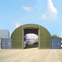 Frontwand für Container Überdachung 10m Breite mit Easy-up-Eingang, PRIMEtex 2300 PVC Plane, dunkelgrün von TOOLPORT