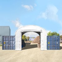 Frontwand für Container Überdachung 6m Breite mit Easy-up-Eingang, PRIMEtex 2300 pvc Plane, weiß von TOOLPORT