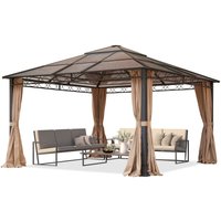 Gartenpavillon 4x4 m wasserdicht alu Deluxe Pavillon mit 4 Seitenteilen in cappuccino 6 mm Polycarbonat Dach von TOOLPORT